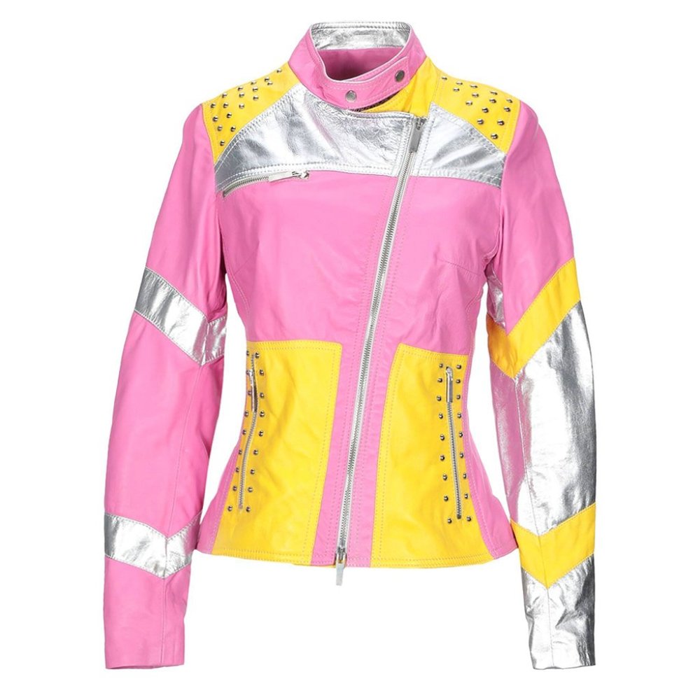 Flo & Clo Multicolor Leather Moto Jacket Pinks Size 2
